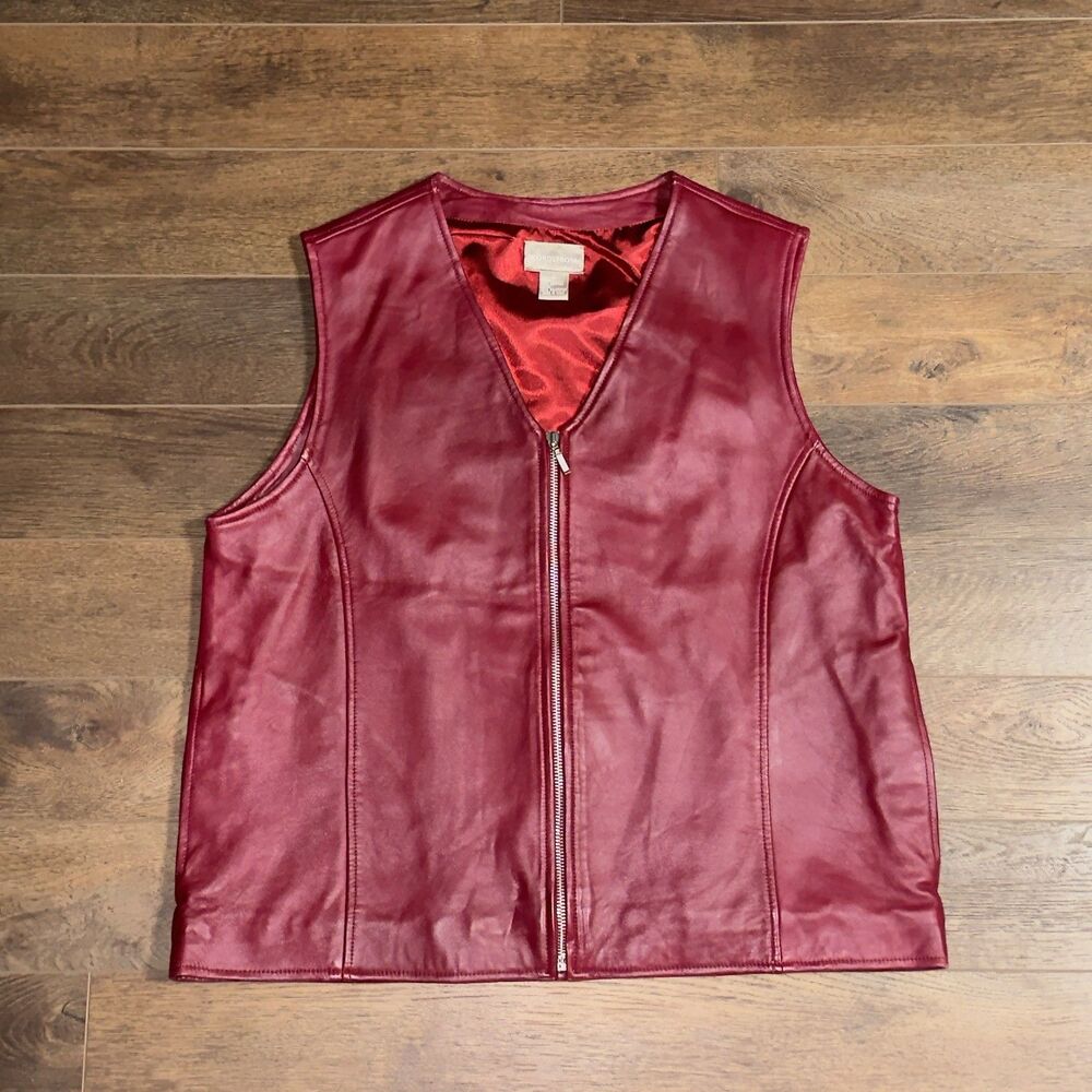 Nordstrom 100% Leather Red Vest Women’s Sz Large Zip